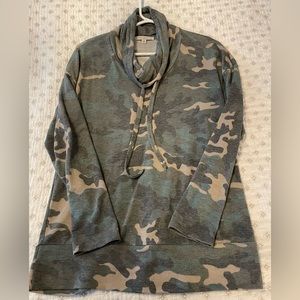 Camo cowl neck top